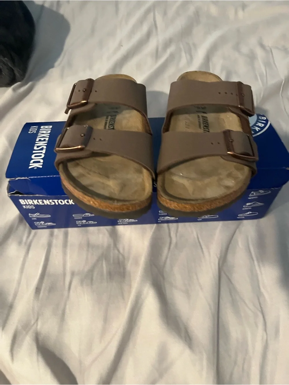 Birkenstock Kids Two-Strap Sandals in Taupe Brown with Buckles